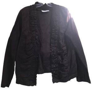 Alice Blue NEW Linen Ruched Jacket Blazer Gathered Ruffle Brown Hooks Neutral L